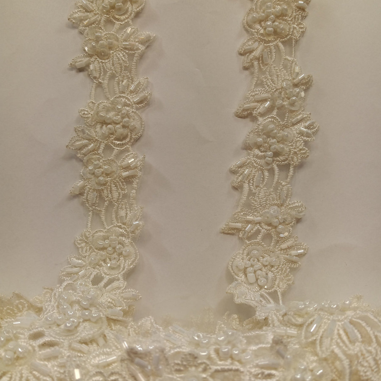 1 Yard Exquisite Beaded Lace Trimming Embroidered Polyester Organza for Bridal Dresses 1.5 Inch Width