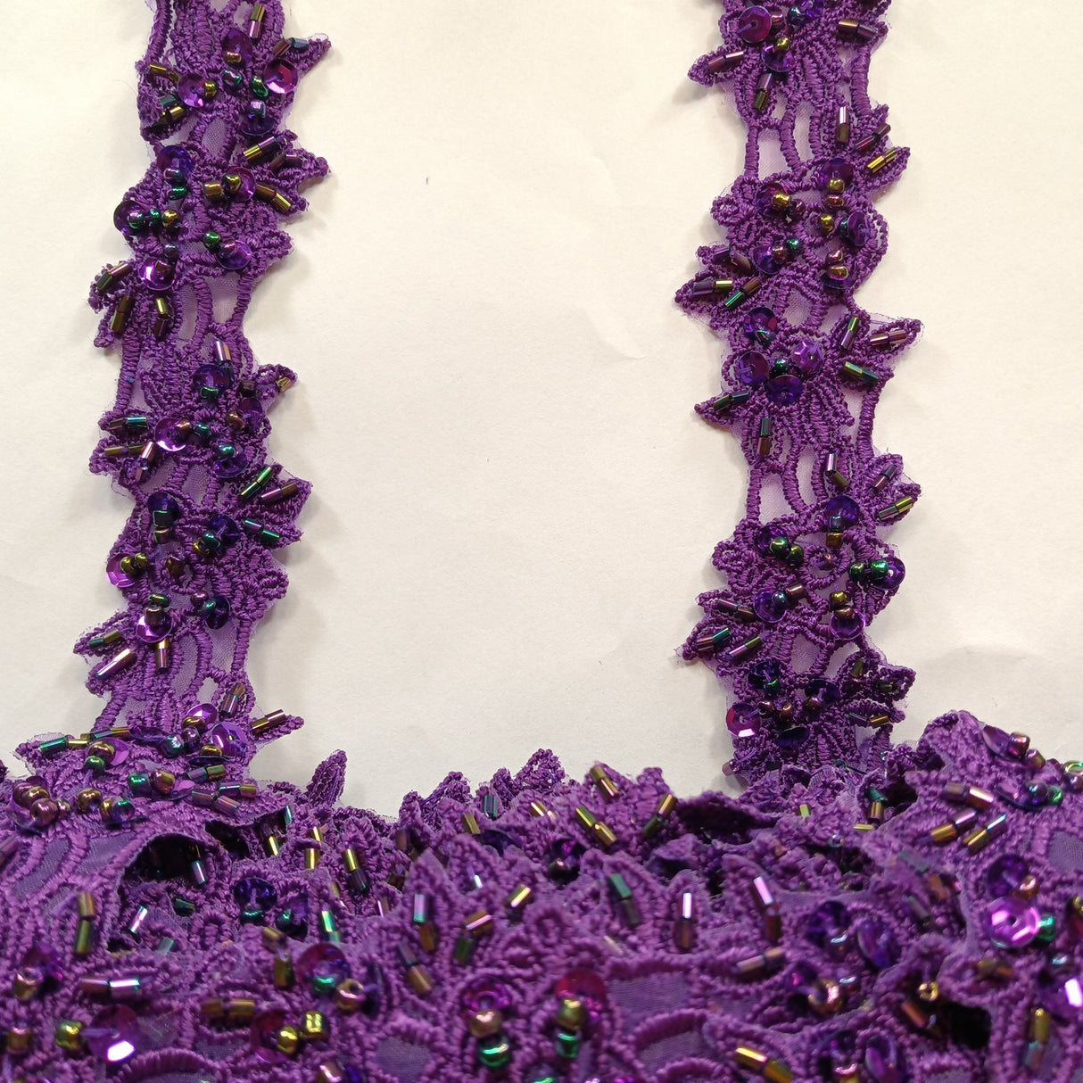 1 Yard Exquisite Beaded Lace Trimming Embroidered Polyester Organza for Bridal Dresses 1.5 Inch Width