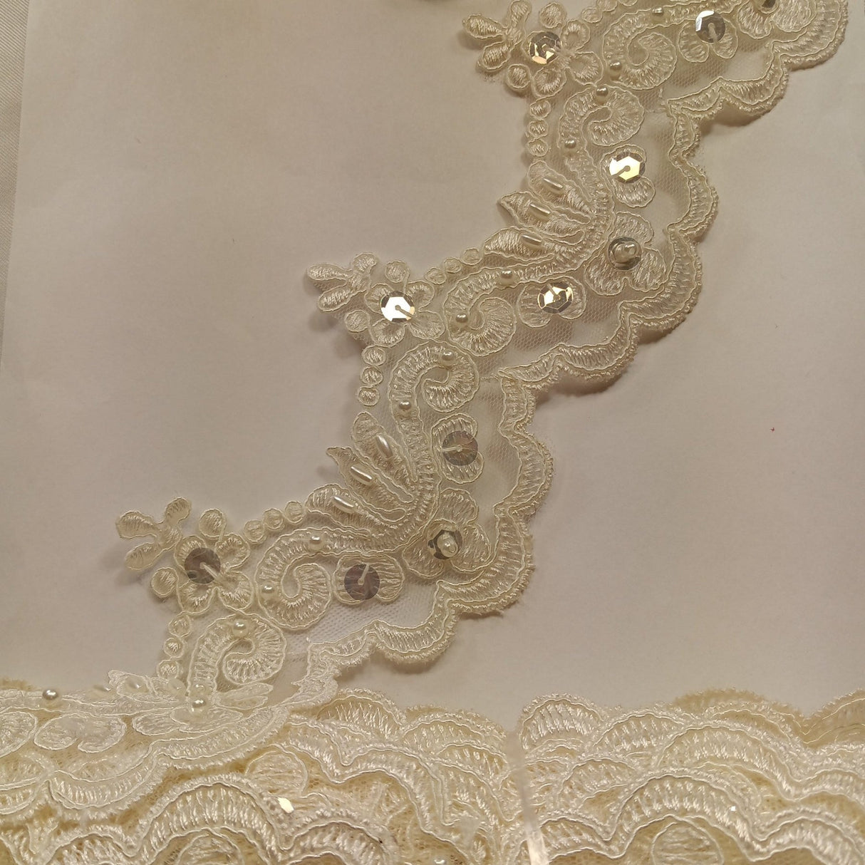 1 Yard Luxurious Beaded & Corded Lace Trimming Embroidered on 100% Polyester Net Mesh for Special Occasion Dresses 3 Inch Width