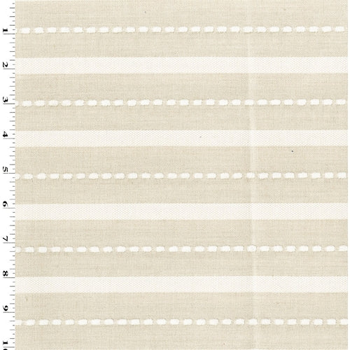 1 Yard True Beige White Horizontal Striped Woven Decorating Fabric Upholstery 56 Inches Width