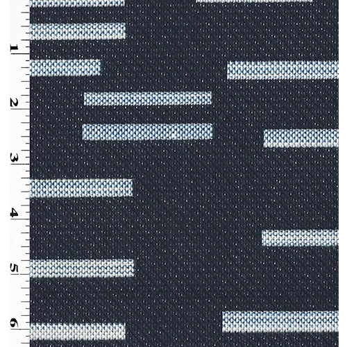 1 Yard Dark Blue Beige White Abstract Striped Damask Decor Fabric Upholstery 56 Inches Width