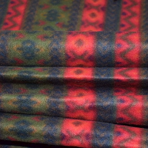 1 Yard Red Army Green Multi Patterned Stripe Bonded Fleece Knit Fabric Outerwear 58 Inches Width