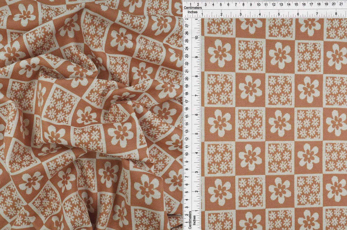 58/60" Double Knit Jacquard Flower Checker Fabric 97% Polyester 3% Spandex 220 GSM Yard