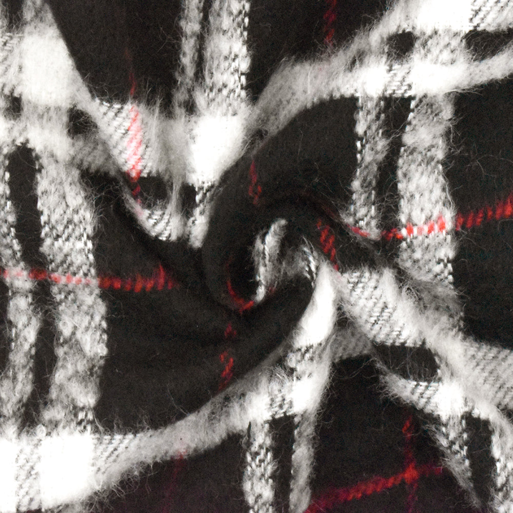 1 Yard Black Red White Plaid Brushed Back Twill Woven Fabric Suits Jackets 60 Inches Width