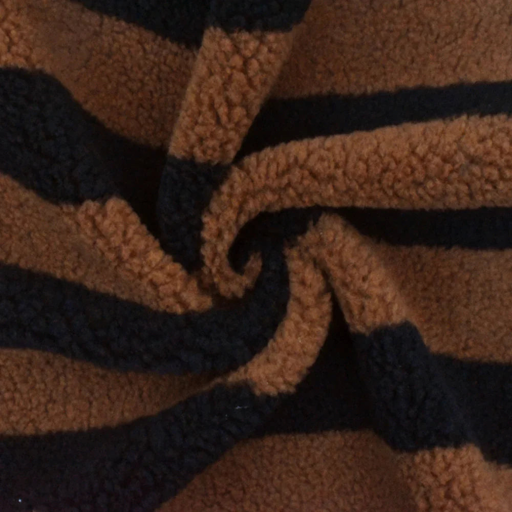 1 Yard Brown Black Stripe Fleece Sweatshirt Knit Fabric Activewear Jackets 61 Inches Width