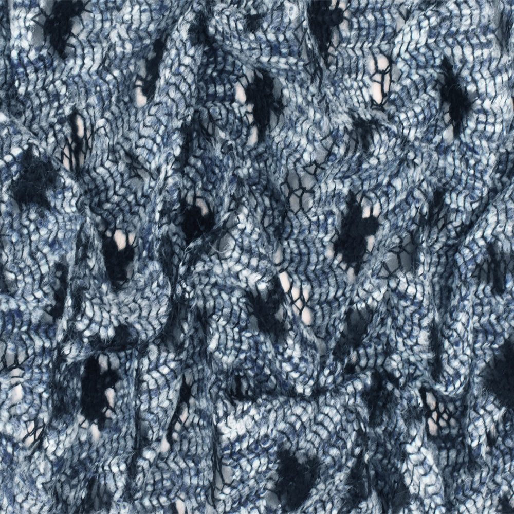 1 Yard Ash Blue Black Multi Abstract Raschel Crochet Knit Fabric Apparel Dresses 57 Inches Width