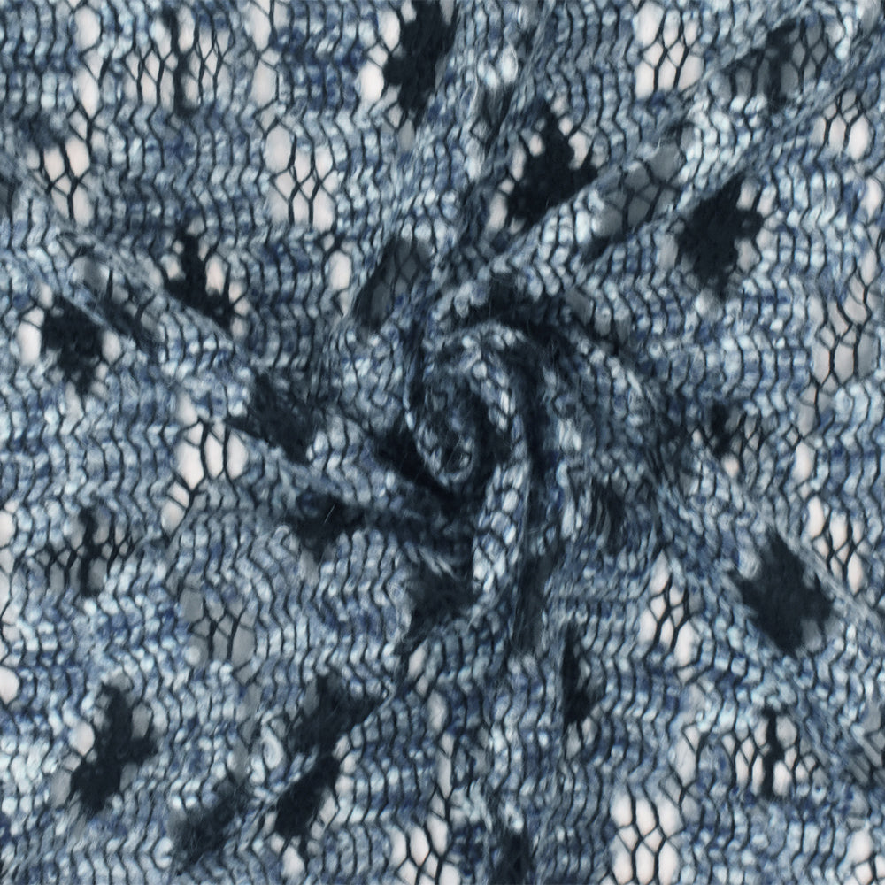 1 Yard Ash Blue Black Multi Abstract Raschel Crochet Knit Fabric Apparel Dresses 57 Inches Width