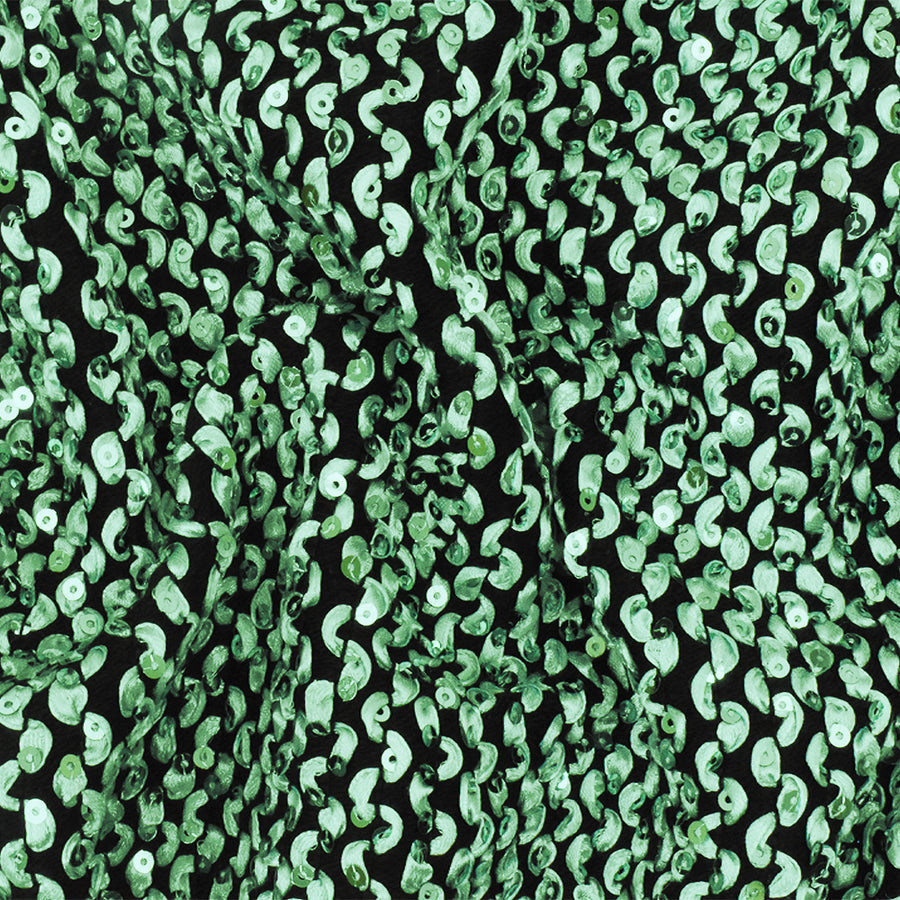 1 Yard Pearly Green Black 3D Wave Sequins Acrylic Poly Woven Jacketing Fabric Apparel 28 Inches Width
