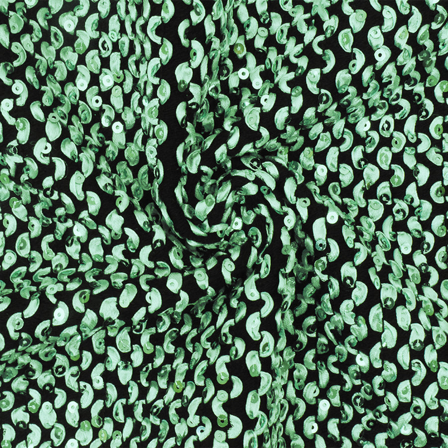 1 Yard Pearly Green Black 3D Wave Sequins Acrylic Poly Woven Jacketing Fabric Apparel 28 Inches Width