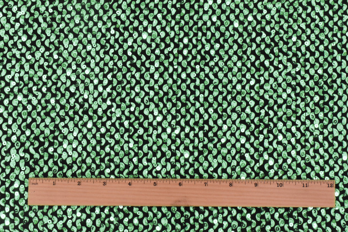 1 Yard Pearly Green Black 3D Wave Sequins Acrylic Poly Woven Jacketing Fabric Apparel 28 Inches Width