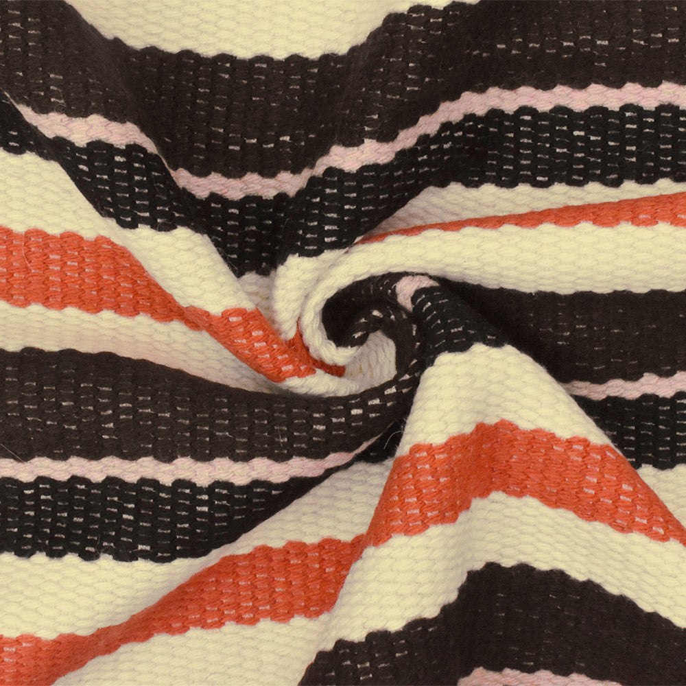 1 Yard Simple Orange Ivory Multi Stripe Dobby Woven Jacketing Fabric Coats 57 Inches Width