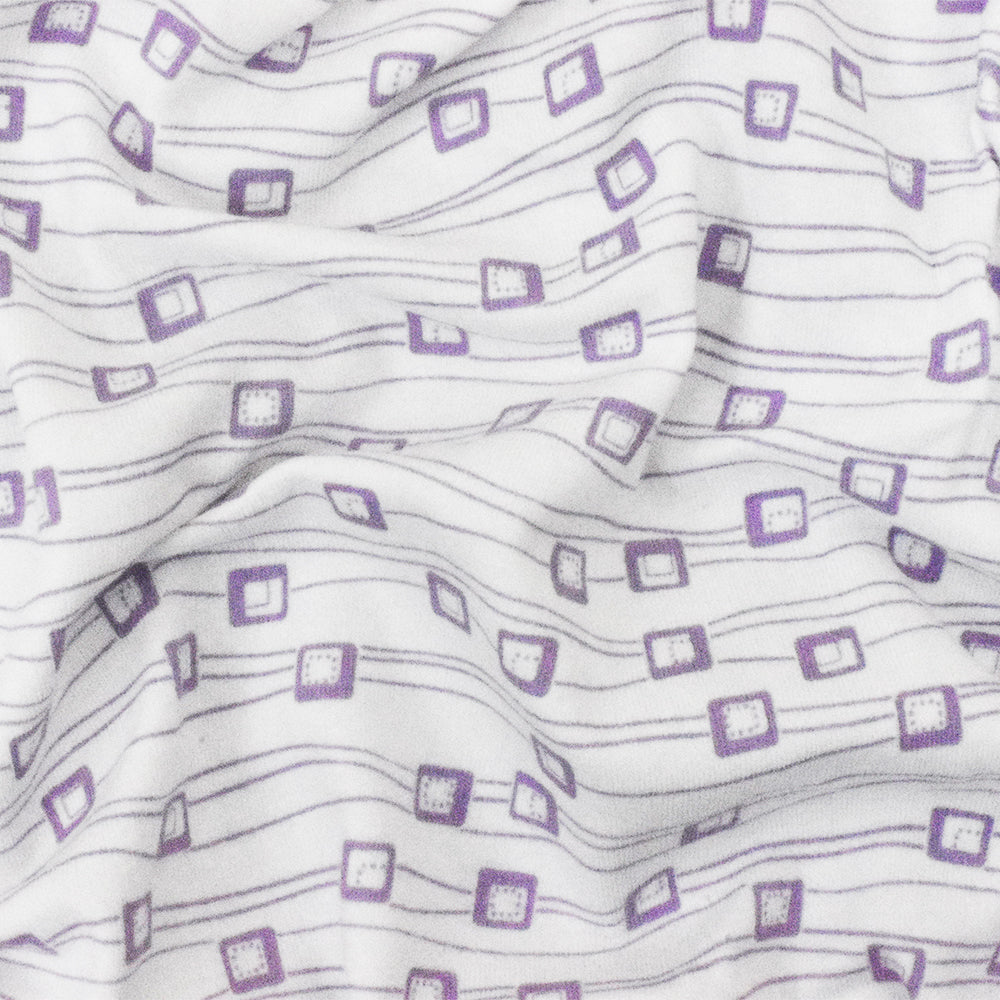 1 Yard White Purple Abstract Print Stretch Cotton Jersey Knit Fabric 56 Inches Width