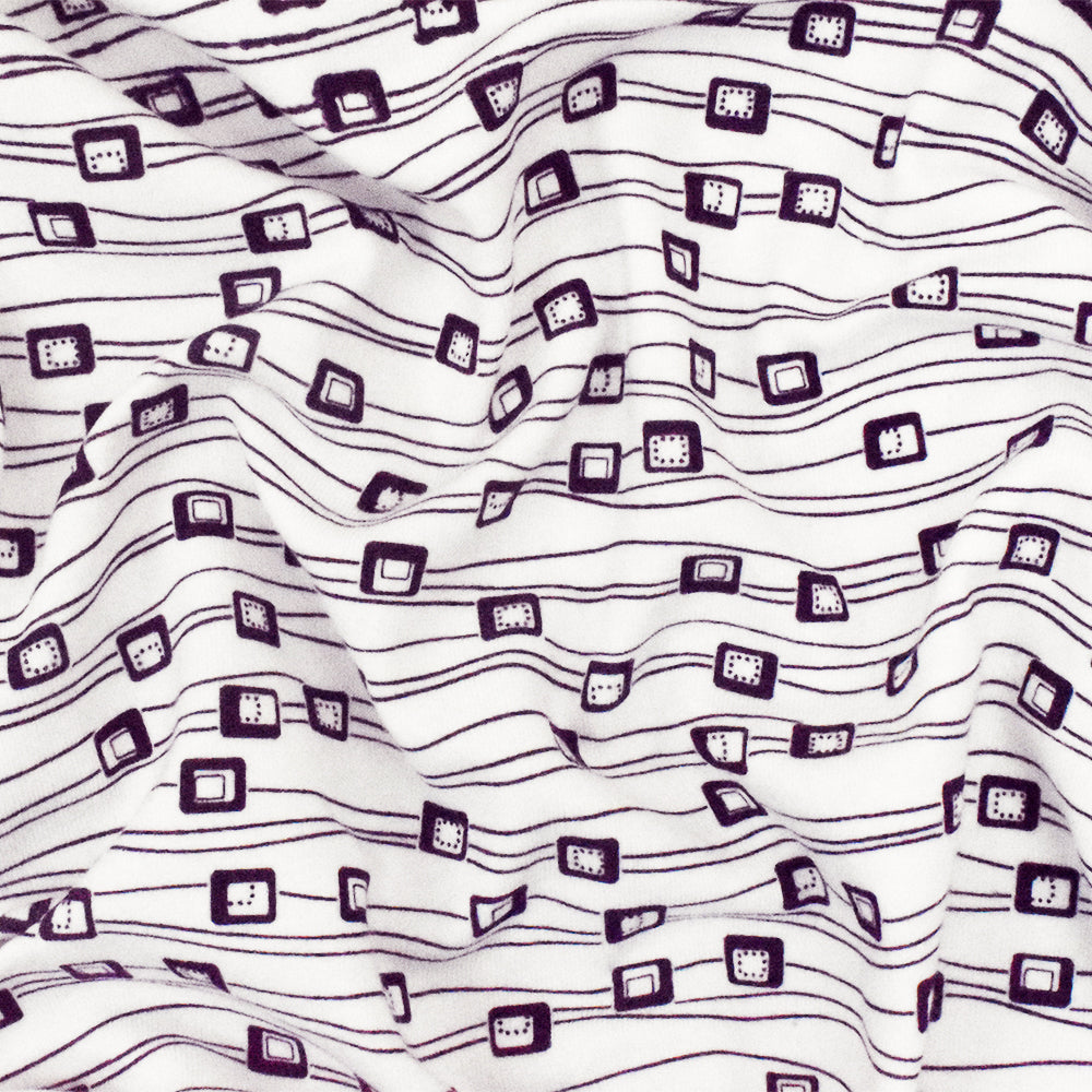 1 Yard White Purple Abstract Cotton Spandex Jersey Knit Fabric Soft Stretch 56 Inches Width