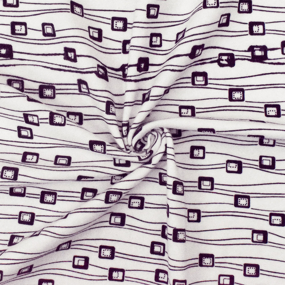 1 Yard White Purple Abstract Cotton Spandex Jersey Knit Fabric Soft Stretch 56 Inches Width