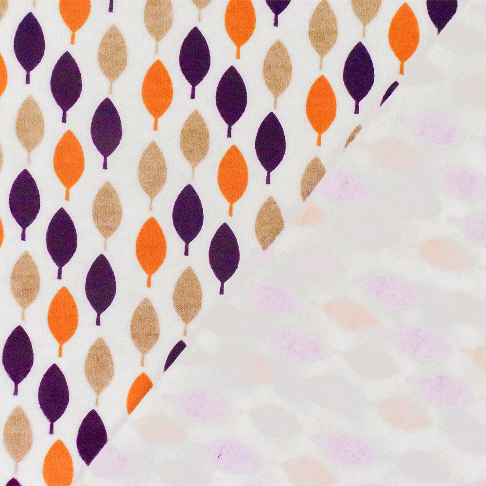 1 Yard White Purple Multi Leaf Cotton Spandex Jersey Knit Fabric Stretch Soft 59 Inches Width