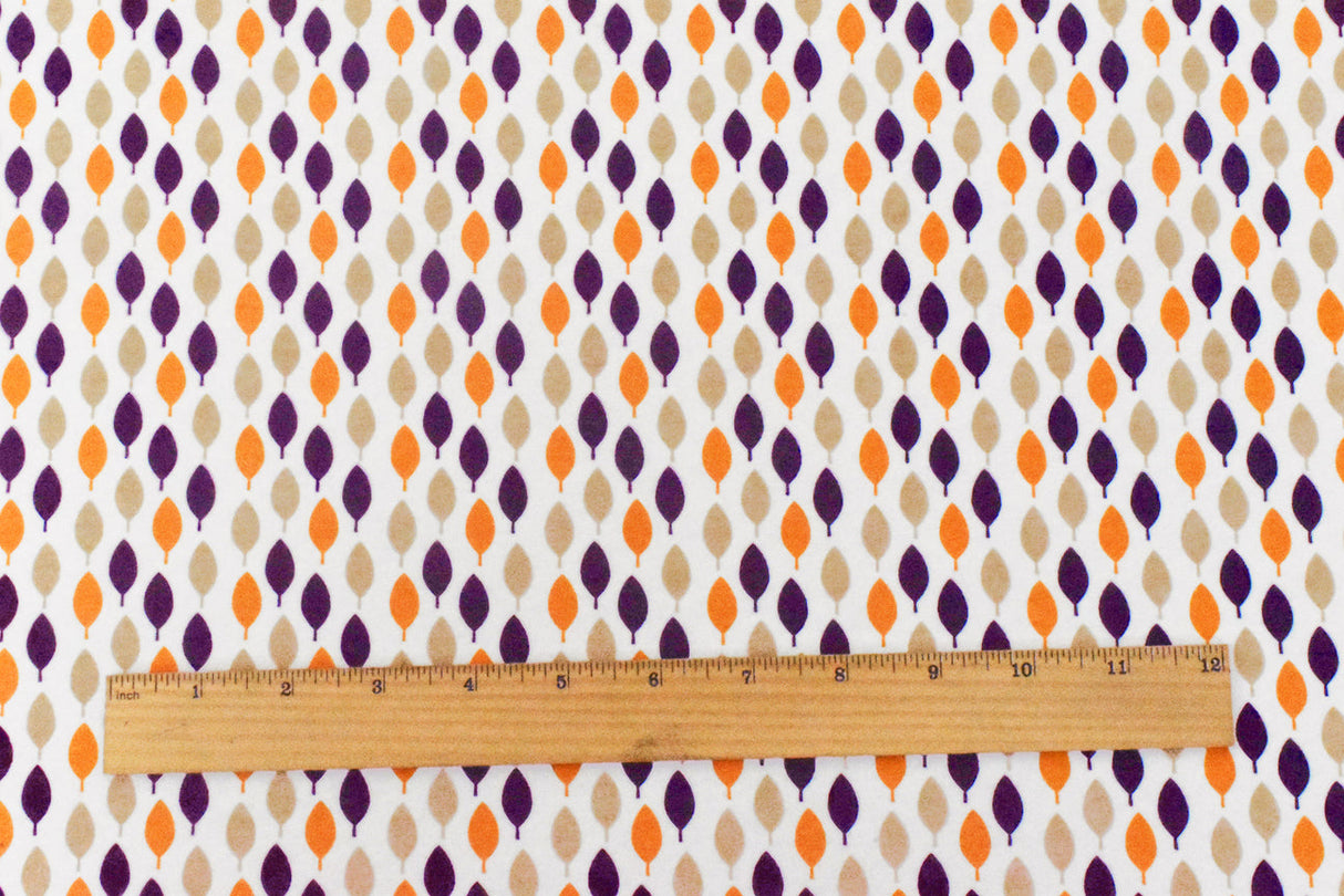 1 Yard White Purple Multi Leaf Cotton Spandex Jersey Knit Fabric Stretch Soft 59 Inches Width
