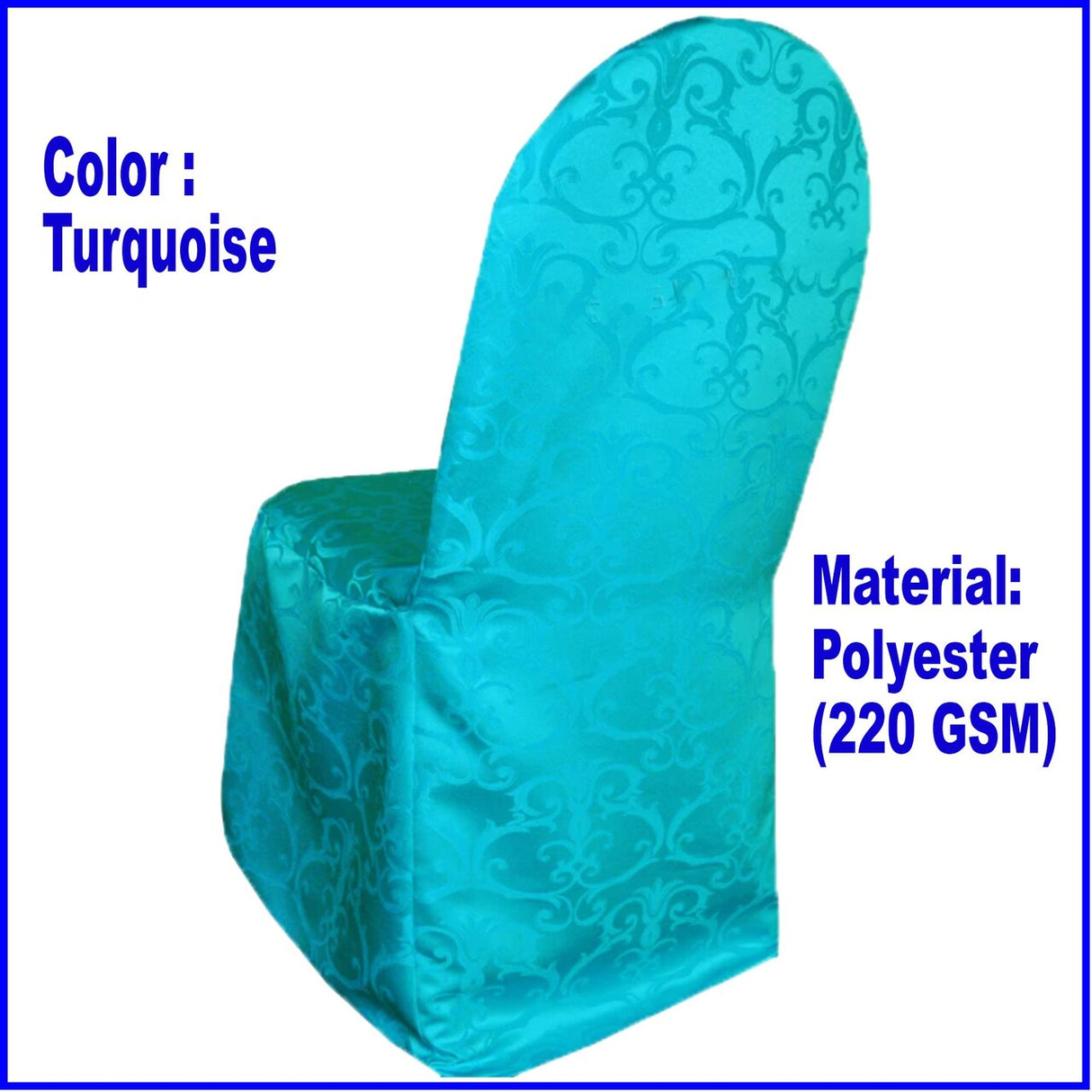 1 Piece Turquoise Versailles Chopin Damask Jacquard Polyester Banquet Chair Cover