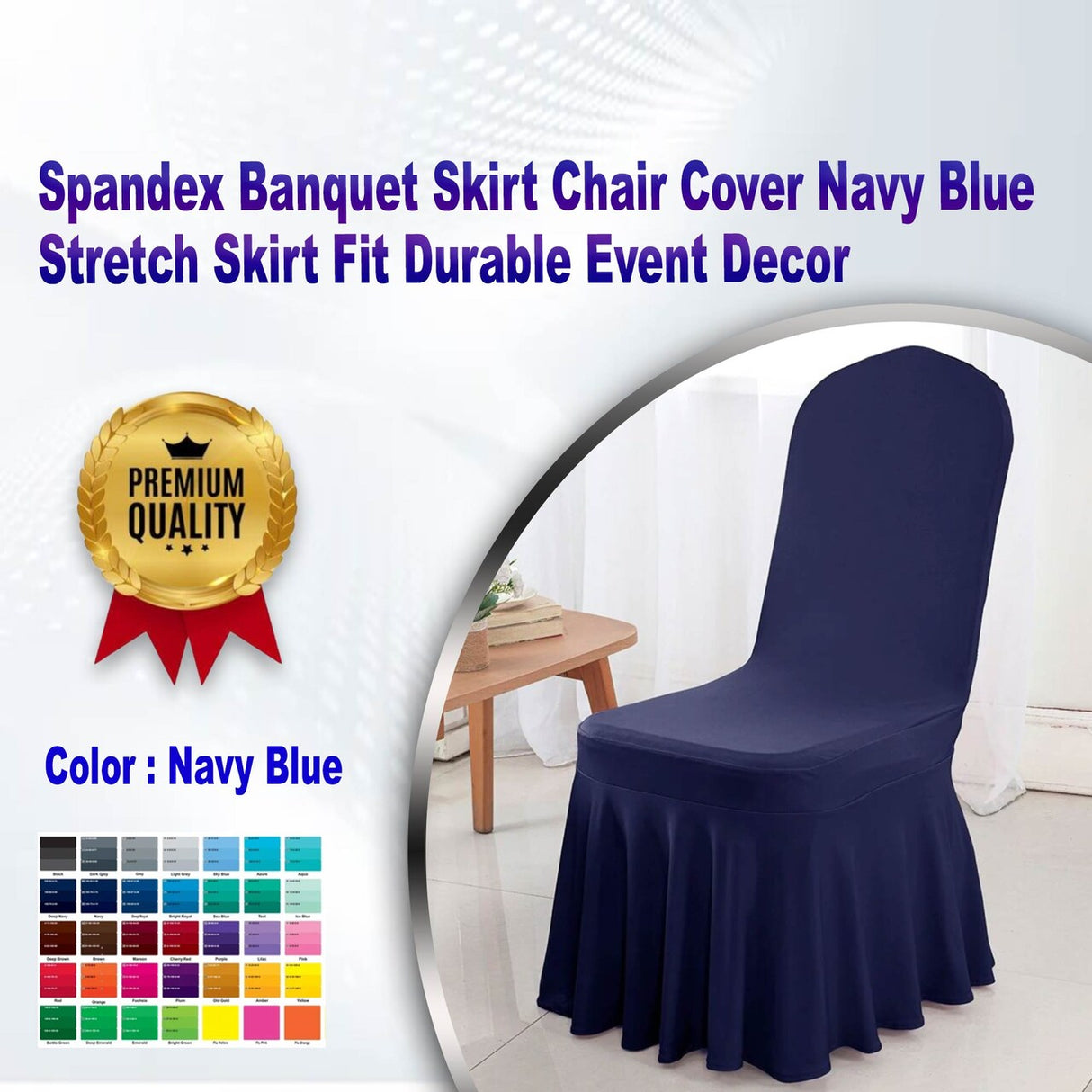 Spandex Banquet Skirt Chair Cover Navy Blue Stretch Skirt Fit Durable Event Decor