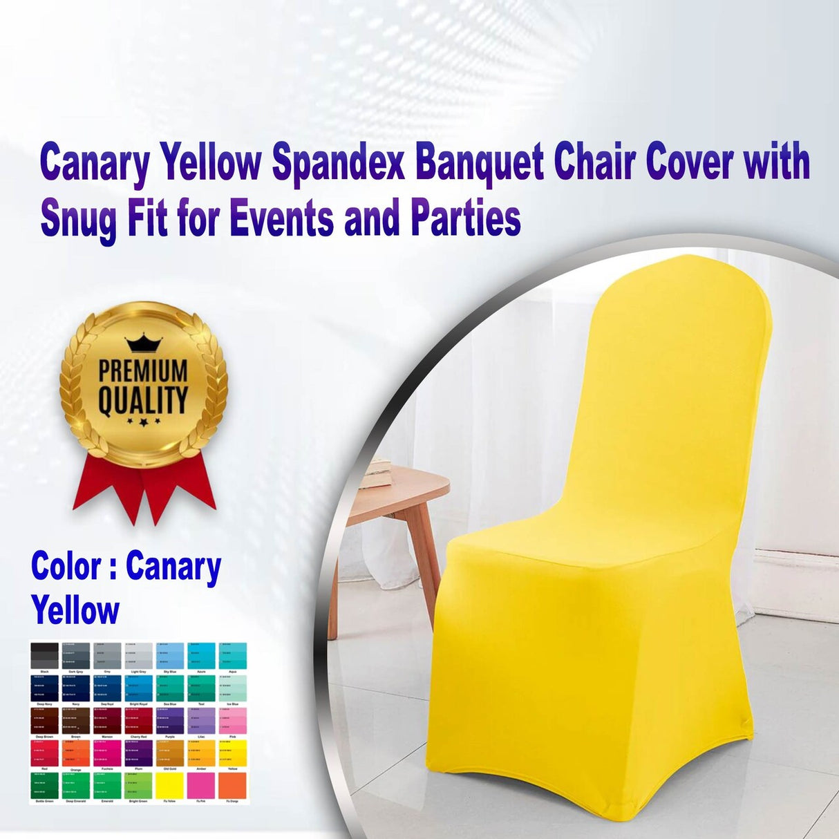 Canary Yellow Spandex Banquet Chair Cover with Snug Fit for Events and Parties