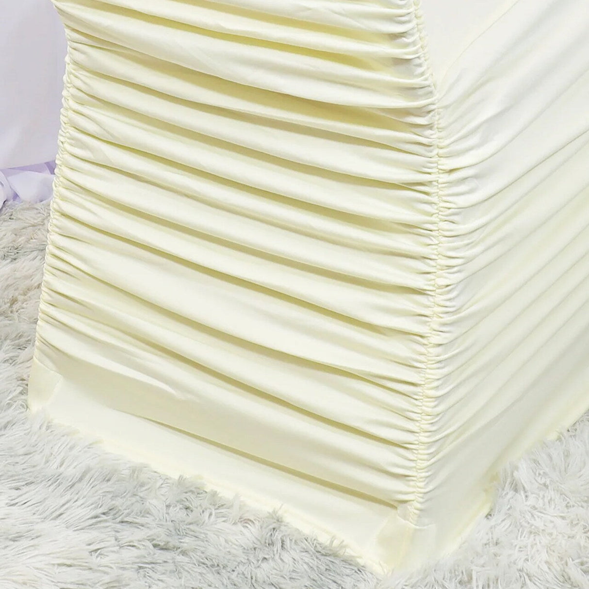 1 Piece Ivory Rouge Chair Cover, Elegant Ruffled Spandex Banquet Chair Wrap