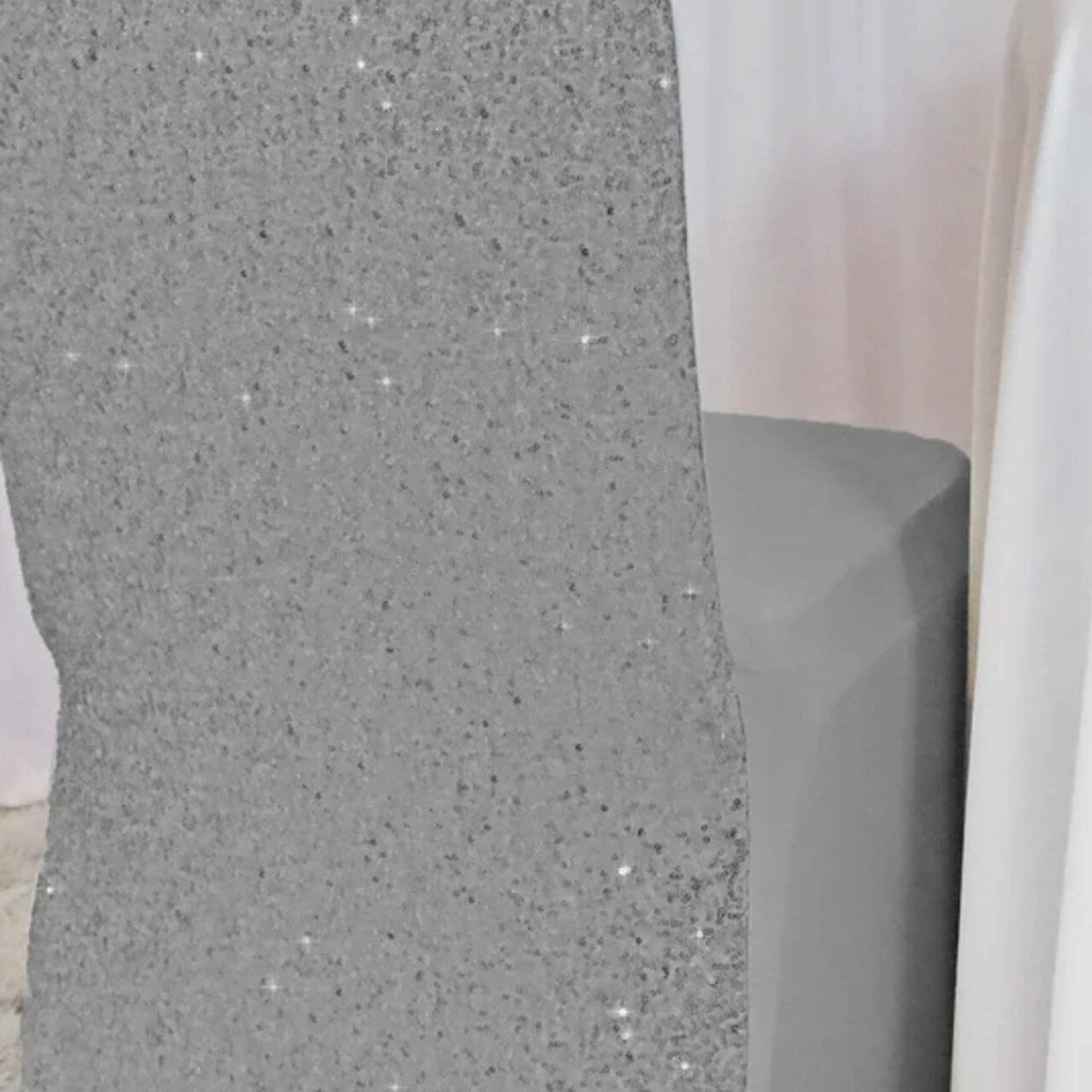 1 Piece Sequin Spandex Banquet Chair Cover Silver Stretch Sparkle Elegant Event Decor