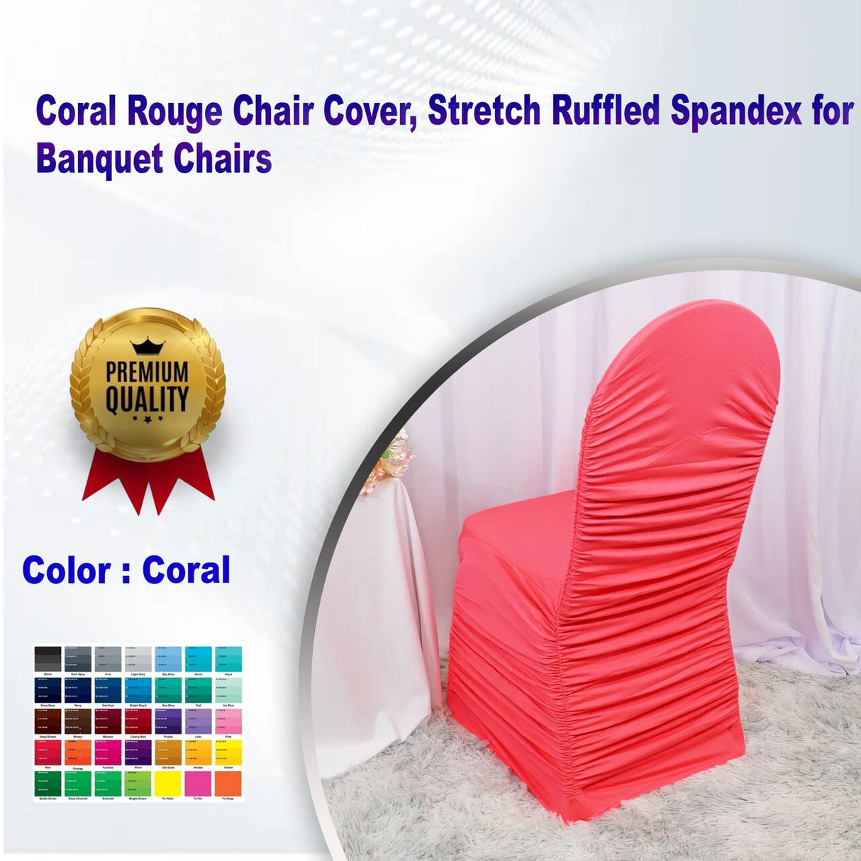 1 Piece Coral Rouge Chair Cover, Stretch Ruffled Spandex for Banquet Chairs