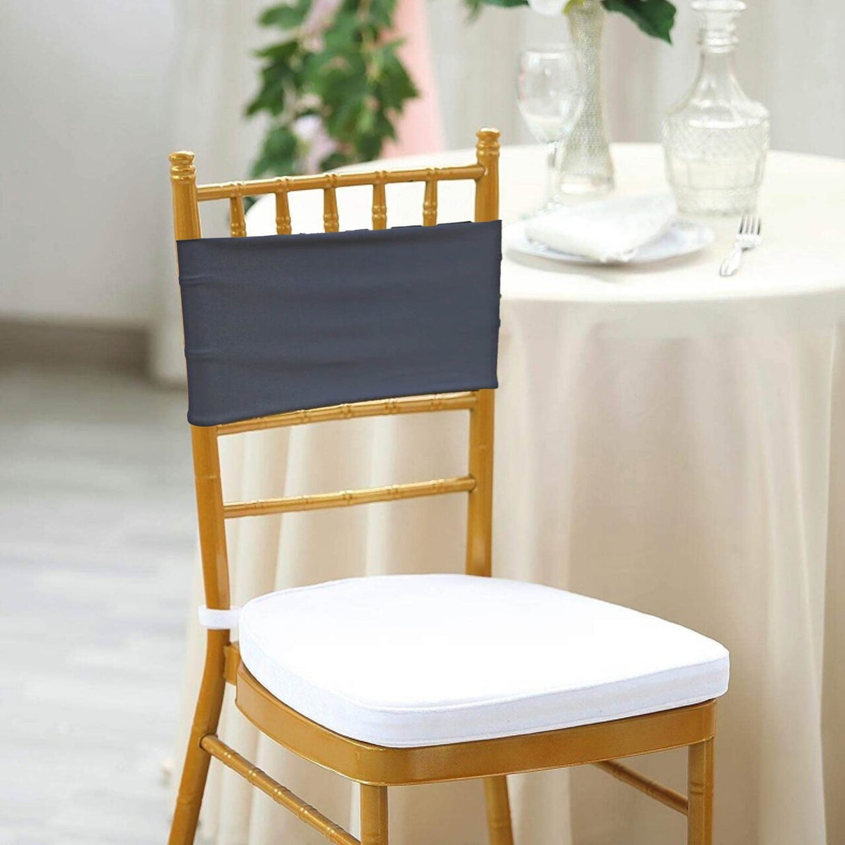 10 Pieces Durable Pewter Or Charcoal Spandex Chair Bands for Banquet Chairs 7 x 13 Inches