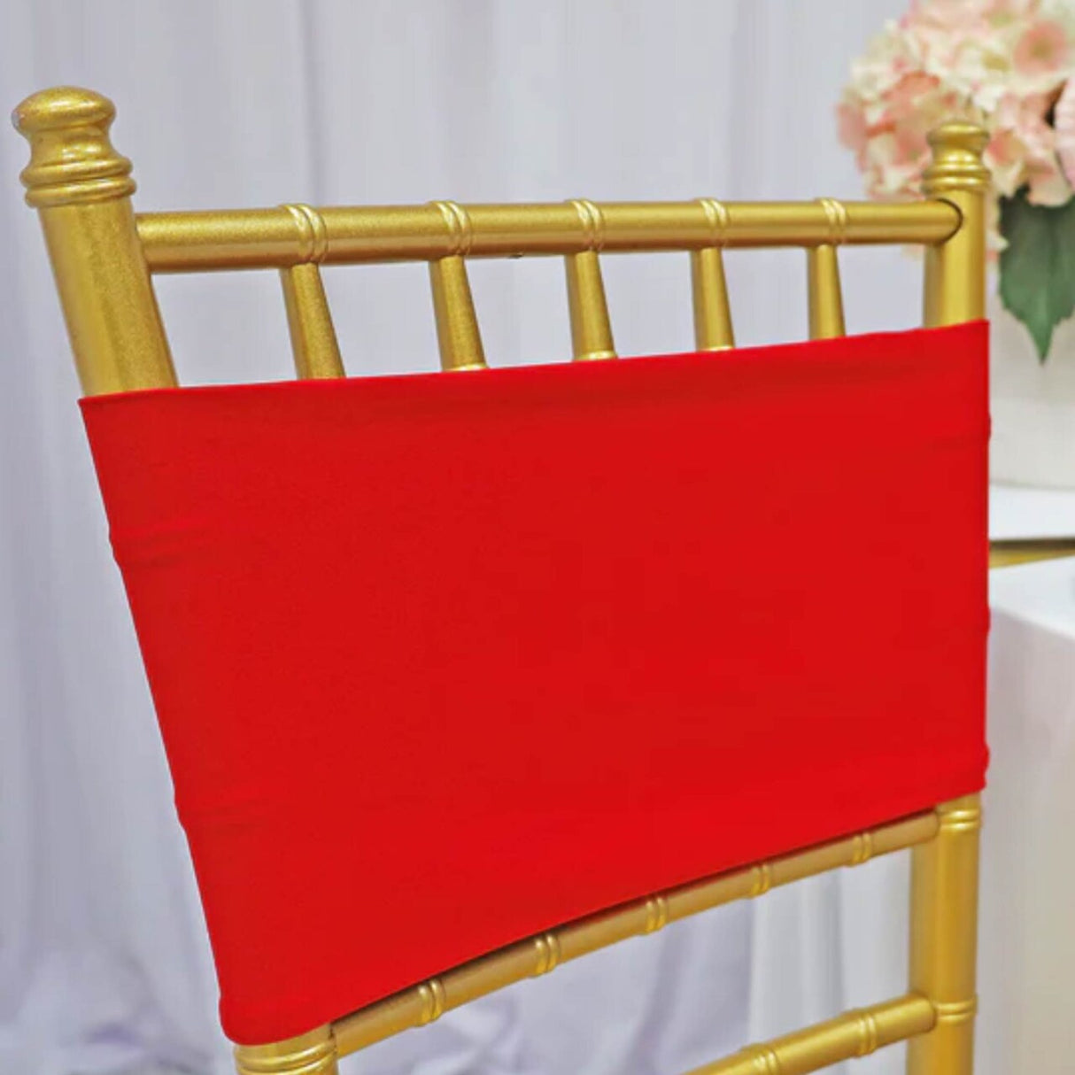 10 Pieces Stretchy Bold Red Spandex Chair Bands for Banquet Chairs 7 x 13 Inches