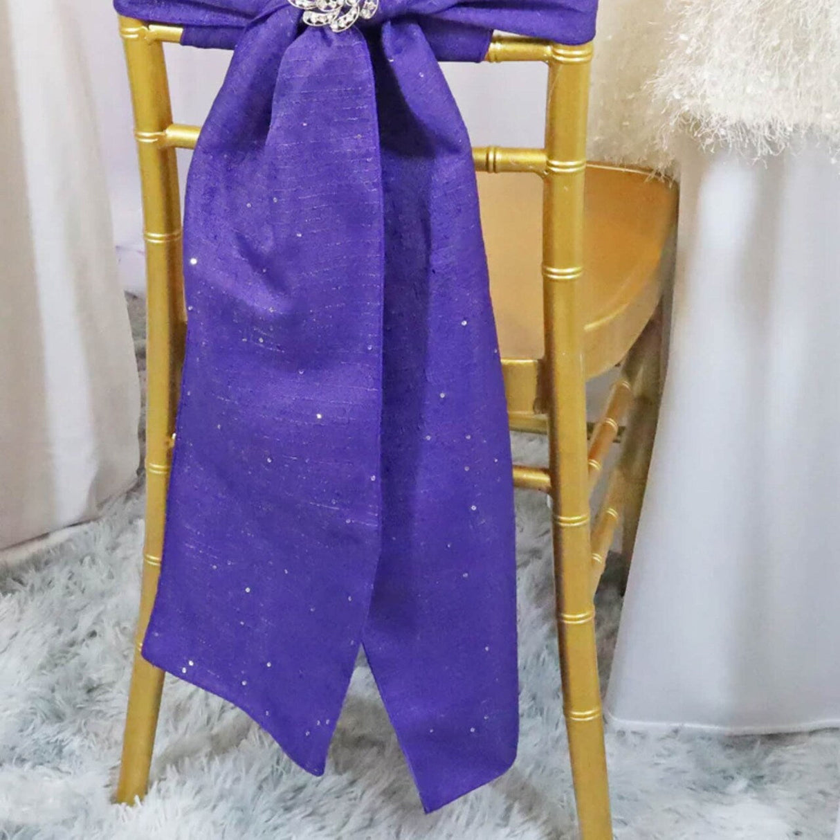 10 Pieces Regency Purple Sequin Burlap Chair Sashes, 8"x108" Rustic Glam Wedding Decor