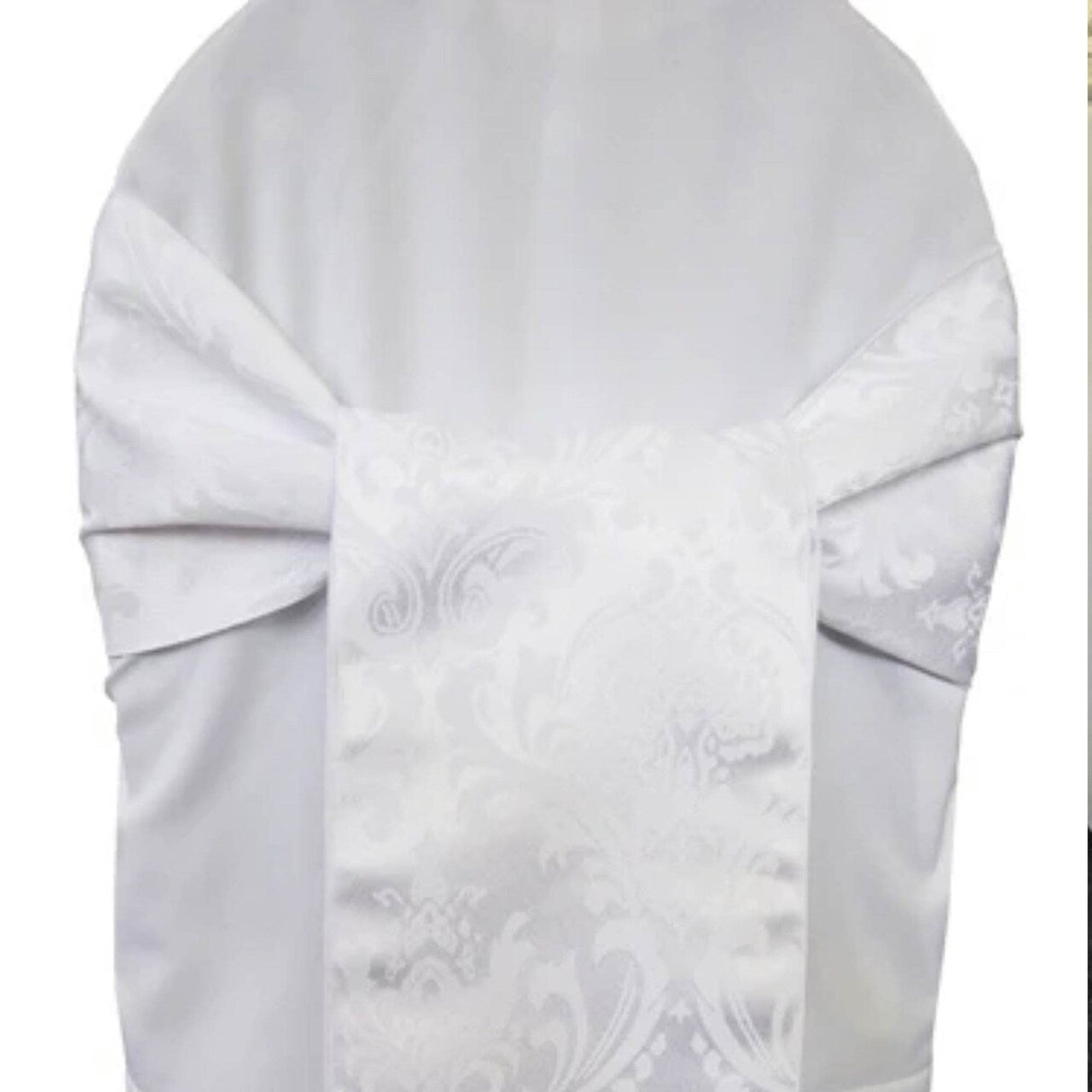 10 Pieces Classic White Floral Damask Jacquard Chair Sashes 7.5 x 108 Inches