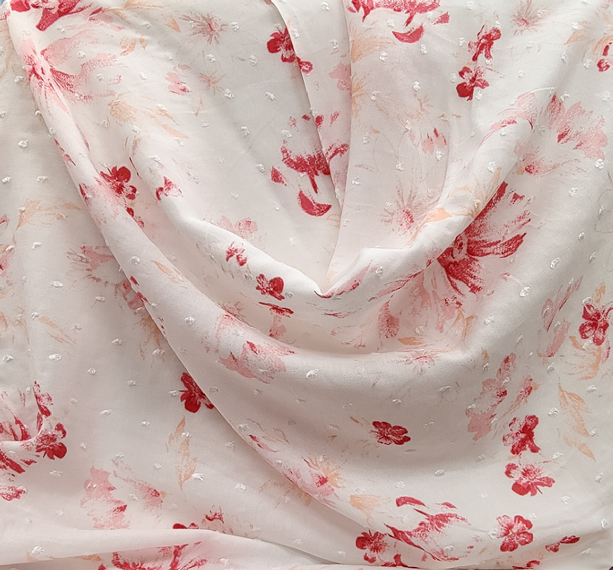 1 Yard Elegant Ivory Pink Rayon Clip Dot Jacquard Fabric 54 Inch Width