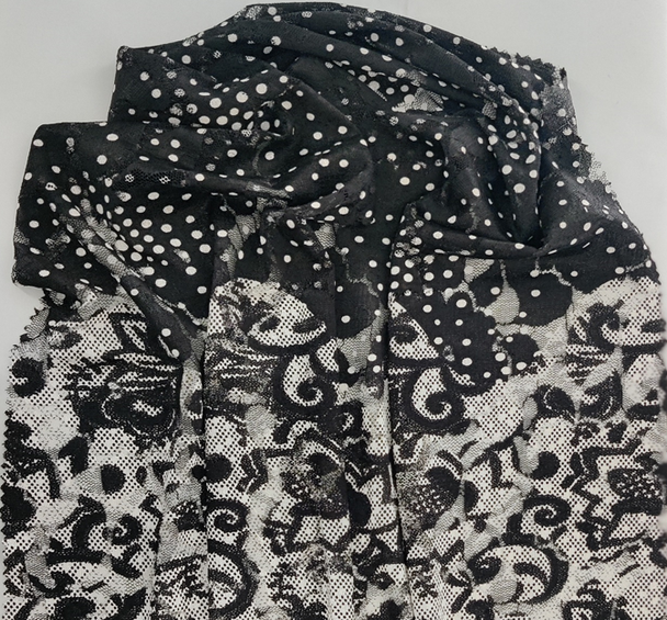 1 Yard Black & White Double Border Lace Fabric, 56/58" Wide, Elegant Apparel Textile