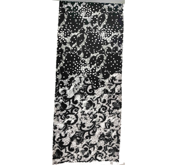 1 Yard Black & White Double Border Lace Fabric, 56/58" Wide, Elegant Apparel Textile