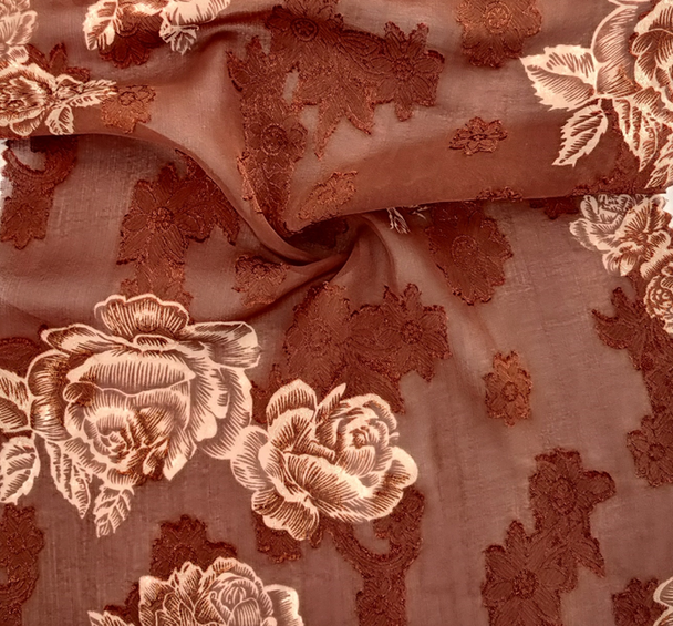 Brown Jacquard Chiffon Fabric 57/58" Wide Elegant Polyester 1 Yard Apparel Fabric