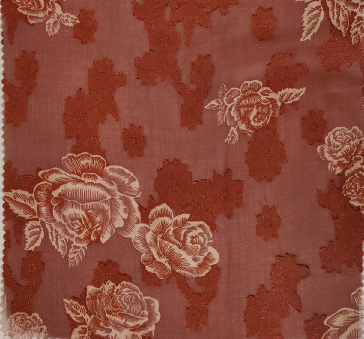 1 Yard Brown Floral Jacquard Chiffon Fabric – 57/58" Wide Lightweight Sheer Polyester for Dresses & Apparel