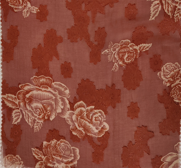 1 Yard Brown Jacquard Chiffon Lightweight Sheer Fabric with Textured Woven Pattern, 57/58" Wide
