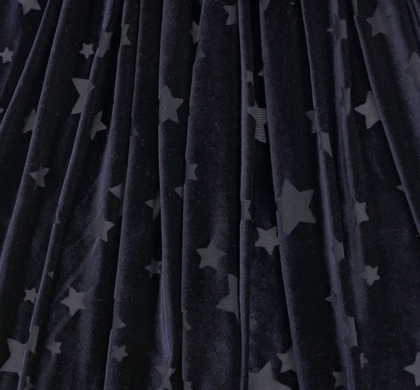 1 yard Crushed Burnout Velvet Navy Stars Fabric – 58/60" Wide Stretch Apparel Material