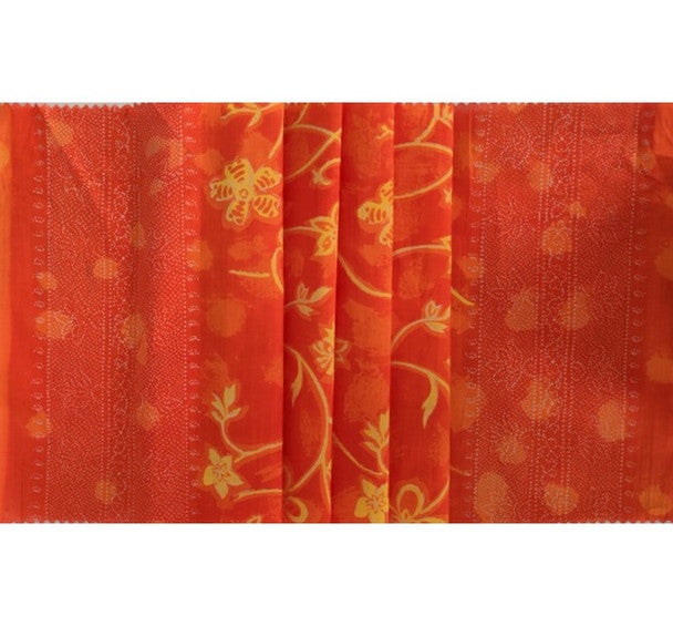 1 Yard Cotton Voile Fabric Double Border Orange Yellow Print 44/45" Width Apparel Fabric