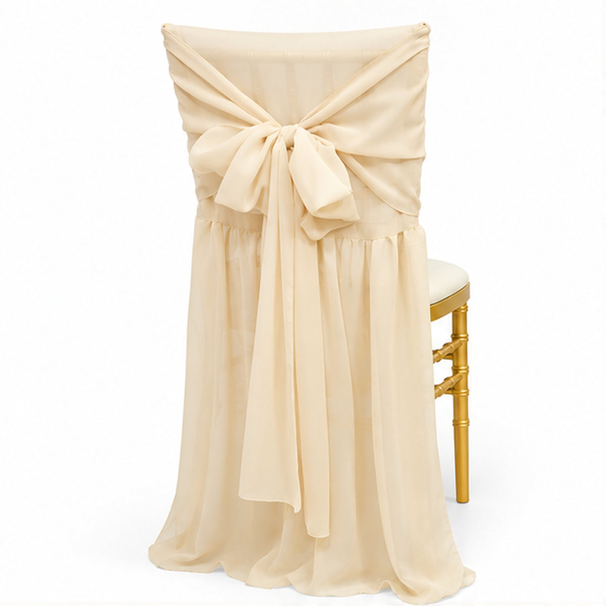 Champagne Chiffon Chiavari Chair Cover With Sash Flowing Drape