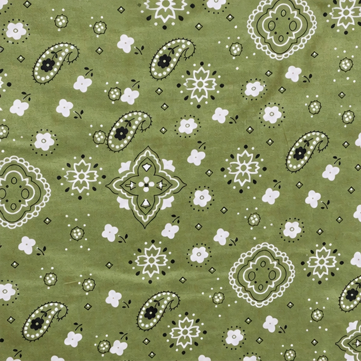 Paisley Bandanna Fabric Olive Poly Cotton Print by the Yard Decor