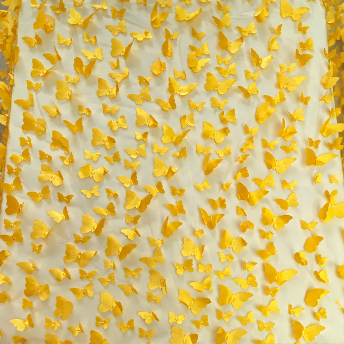3D Butterflies Yellow Lace Fabric Embroidered Applique by the Yard