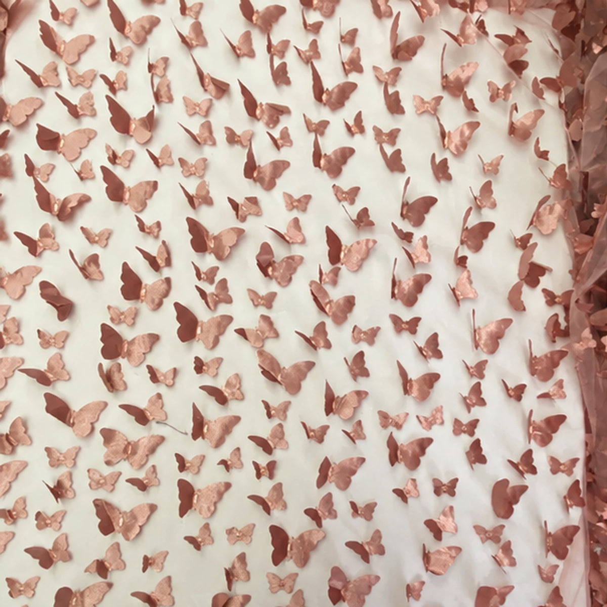 3D Butterflies Mauve Lace Fabric Embroidered Applique by the Yard