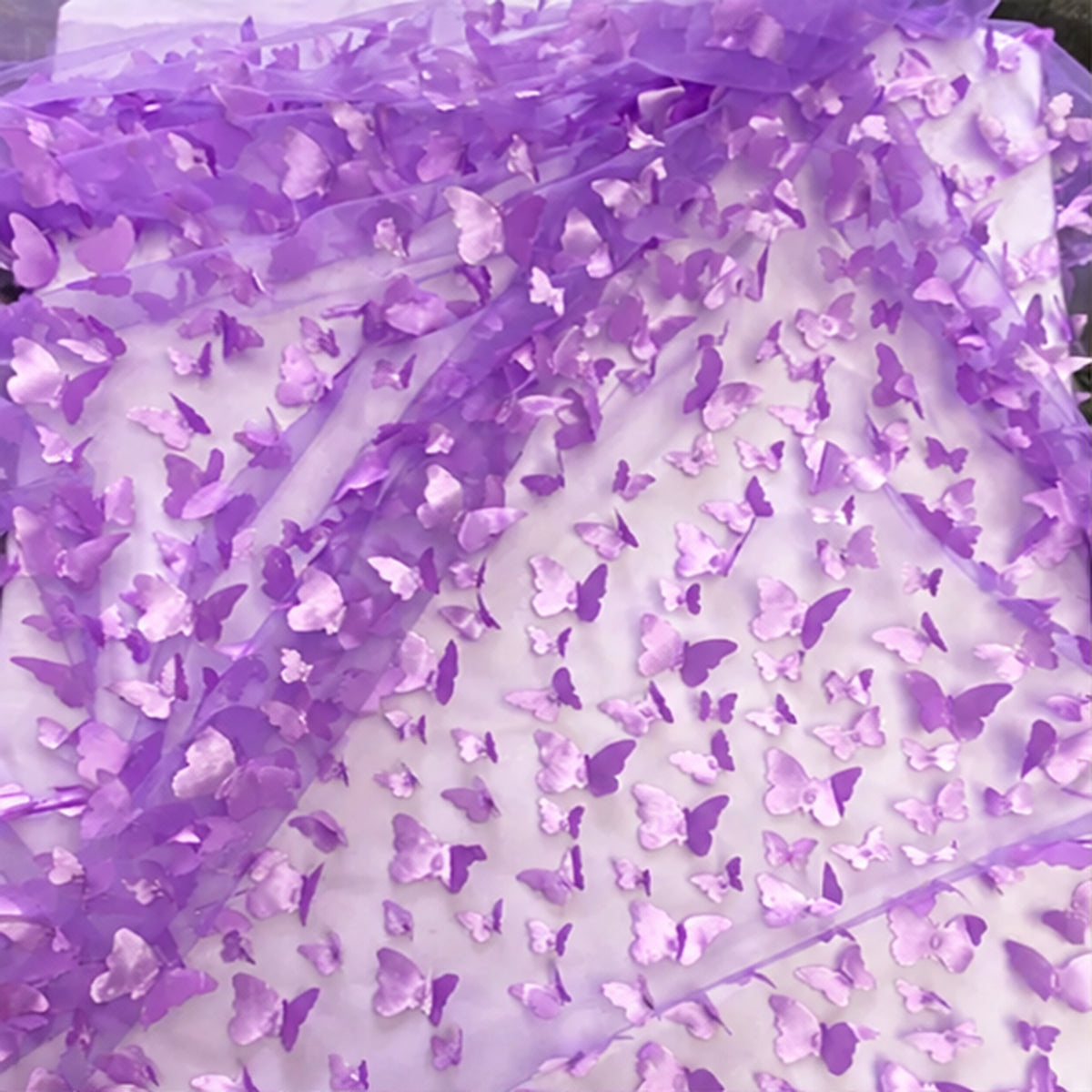 3D Butterflies Lilac Lace Fabric Embroidered Applique by the Yard