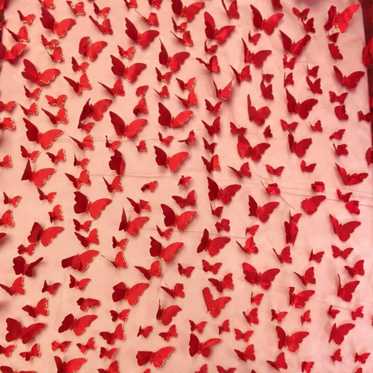 3D Butterflies Apple Red Lace Fabric Embroidered by the Yard Decor