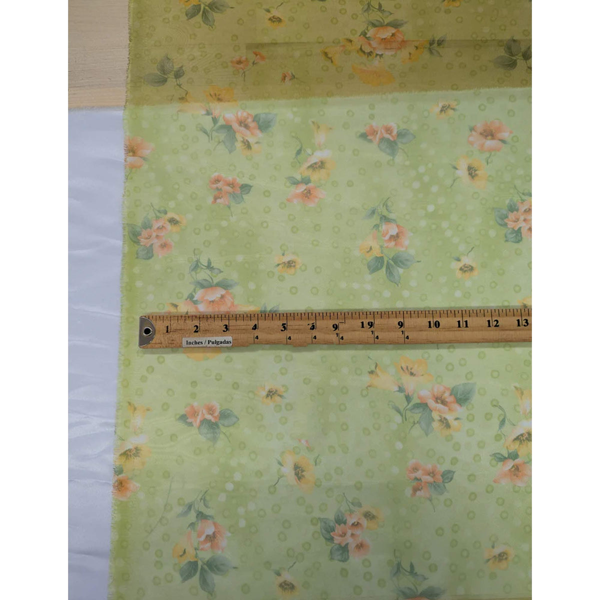 Organza With Flowers Polyester Organza Fabric - Lime Green, Orange Floral, 58/59" Width (1 Yard)