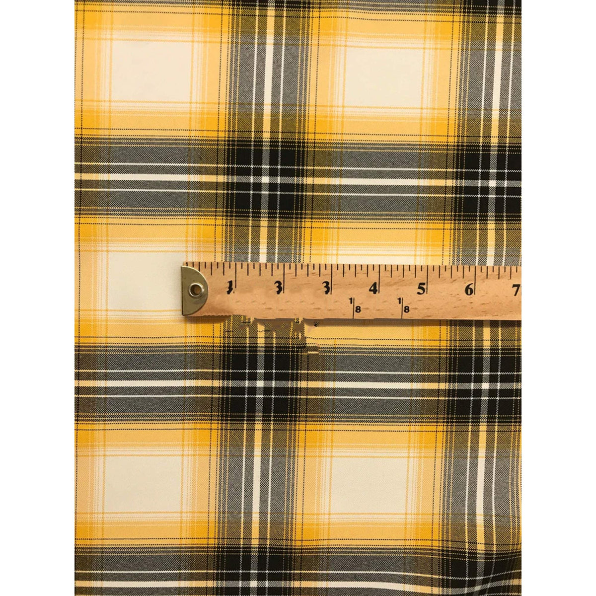 Yellow Plaid Polyester Poplin Fabric - Yellow/Gray/Black Plaid On White, 58/59" Width (1 Yard)