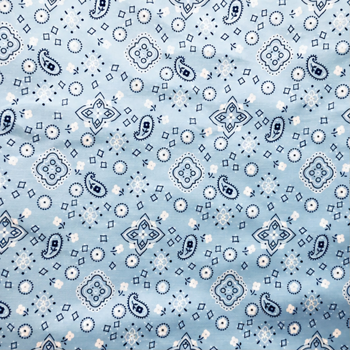 Paisley Bandanna Fabric Baby Blue Poly Cotton Print by the Yard