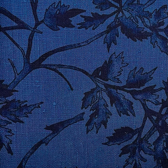 1 Yard Indigo Pure Linen Grape Vines Print Fabric Midweight Printed 58 Inch Width