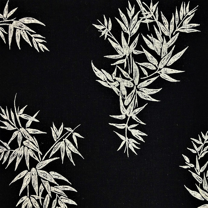 1 Yard Black Floral Linen Rayon Bamboo Print Fabric Midweight Printed 53 Inch Width