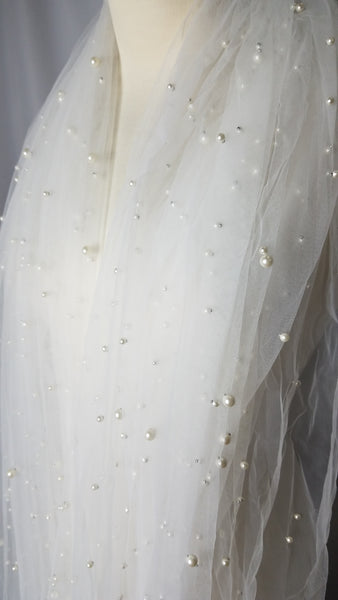 1 Yard White Pearl Mesh Lace Fabric Bridal Wedding Dress Sequin Beaded French Tulle 150cm